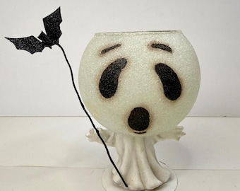 Dział 56 Halloween Ghost Glitterville Votive Tea Light Candle Holder VTG