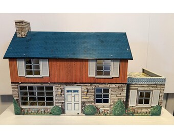 Vintage Marx 2 Story Tin Litho Doll House 6 Room 25" X  8" X 16"