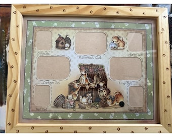 Cat Pet Collage Photo Frame-12 1/2" x 15 3/4"-Wood Frame Vintage Taiwan NEW