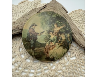 Wonderful antique powder compact with mirror, pink ostrich puff victorian