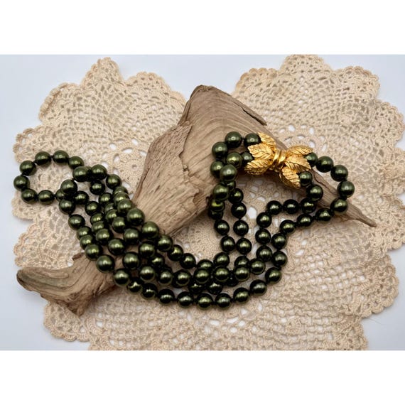 Joan Rivers Forest Green Faux Pearl Double Strand… - image 1