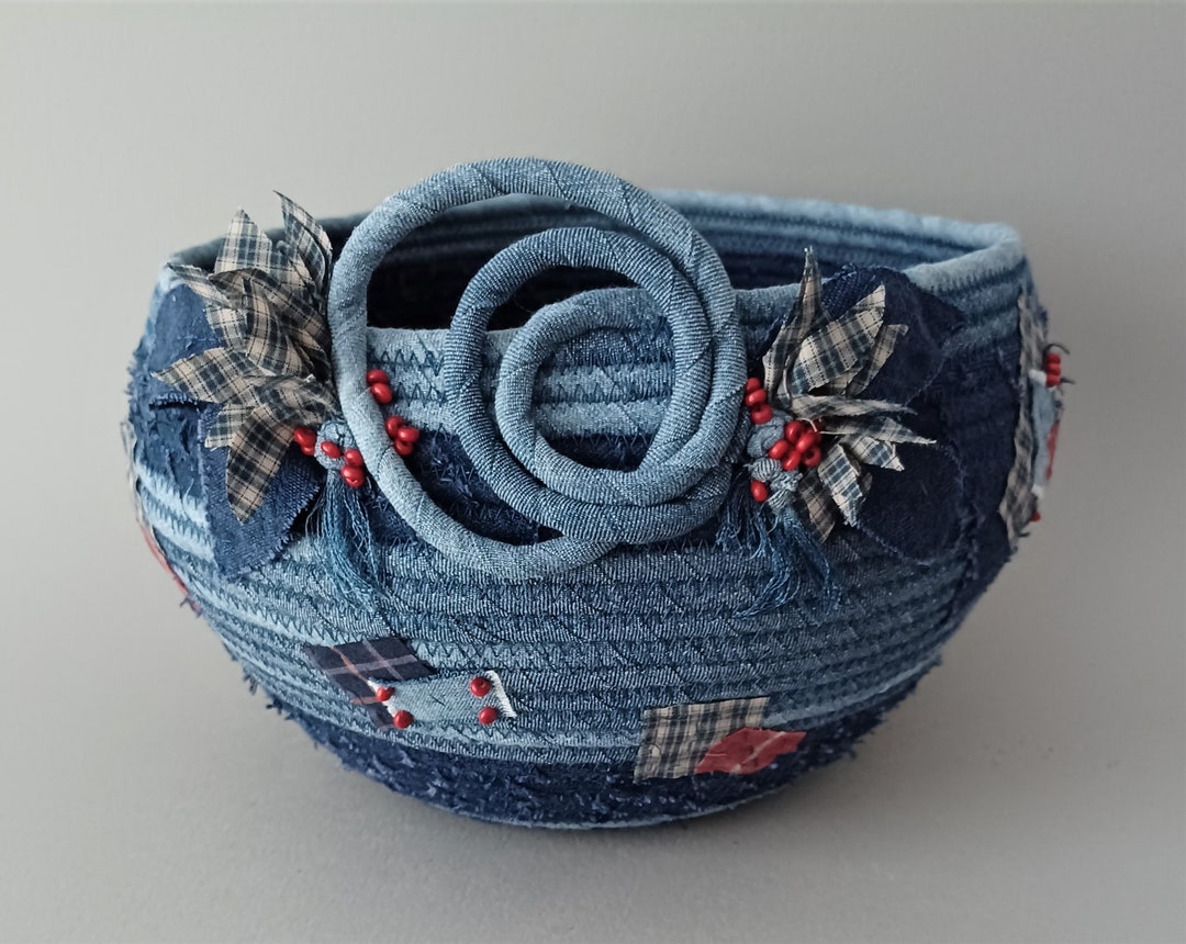 Denim Delight Coiled Basket Etsy