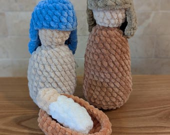 Gehaakte kerststal | Handgemaakte chenille-voederbakscène | Kinderkamerdecoratie