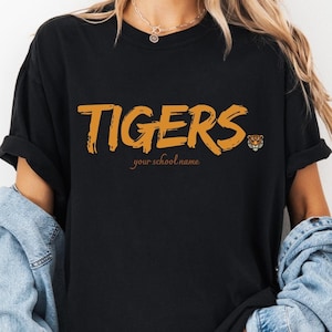 Comfort Colors Custom Tigers School Mascot Shirt, Personalized School Logo Tee, Team Mascot Shirt Gift, Gifts For Back To School, Sports Tee