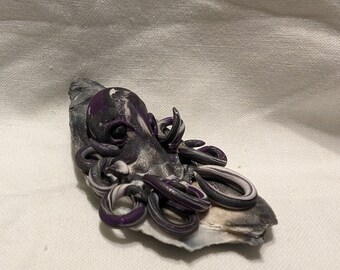 Purple Grey and Black Polymer Clay Display Octopus