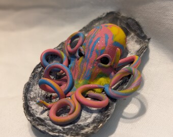 Pink, Yellow and Blue Polymer Clay Display Octopus