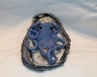 Blue-Grey Barnacle Polymer Clay Display Octopus