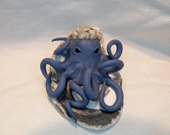 Blue-Grey Barnacle Polymer Clay Display Octopus