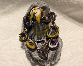 Purple, Grey, and Yellow Polymer Clay Display Octopus