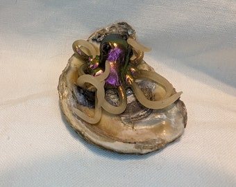 Purple and Gold duochrome Polymer Clay Display Octopus