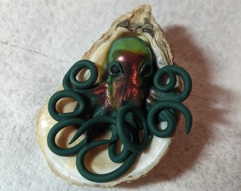 Green Red Gold duochrome Polymer Clay Display Octopus