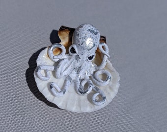 White and Silver Polymer Clay Display Octopus