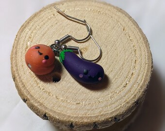 Peach and Eggplant Polymer Clay Earrings dangle