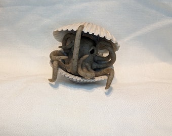 Grey Bivalve Polymer Clay Display Octopus