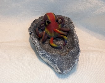 Rainbow Translucent Polymer Clay Display Octopus