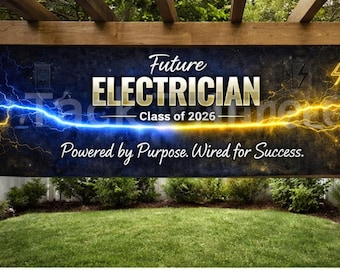 Pancarta de graduación para futuros electricistas / Decoración para la promoción de 2026 de la escuela de oficios (Descarga digital)