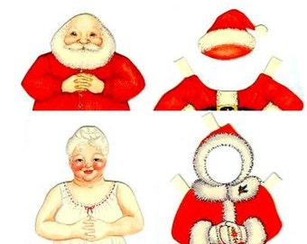 Christmas Paper Dolls Santa and Mrs Claus circa 1920 Digital