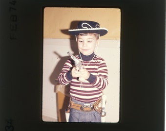 Digital Vintage Photo of Child in Costume Dress-up Halloween Cowboy