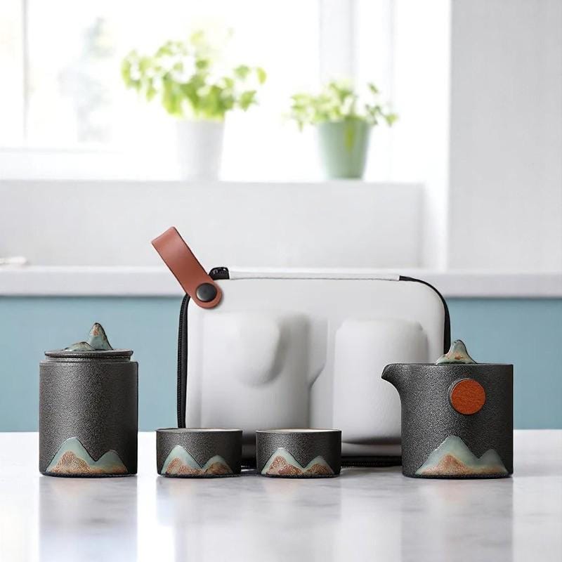 Japanese Tea Set Texture Hand-painted Japanese Tea Set: Rustic Pottery With Portable Bag - Etsy