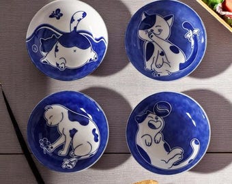 Japanische Keramikschalen für Saucen und Salate - Steinzeug-Dippschalen - Traditionelles japanisches Geschirr - Geschenkfertig