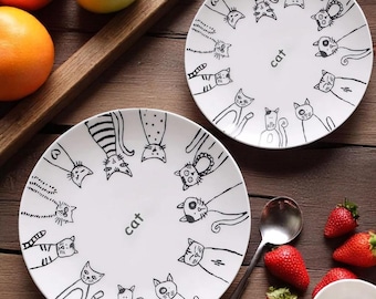 Ceramic Cat Dinner Plate: Whimsical Pottery Serving Dish