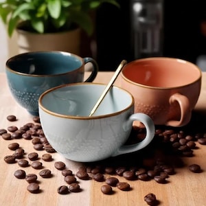 Chanshova Ceramic Mug 400ml – Modern Porcelain Coffee or Tea Cup with Colorful Relief, Breakfast Goblet, Stylish Gift or Home Decor