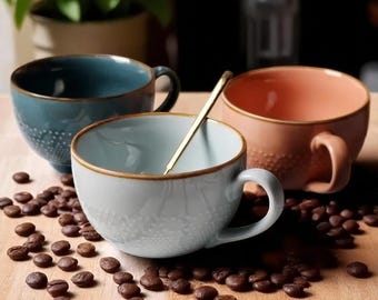 Caneca de café de cerâmica moderna: xícara de chá de porcelana com relevo colorido