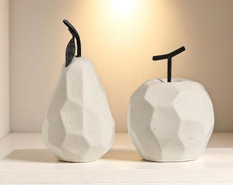 Minimalist Ceramic Apple and Pear Sculpture Set: Modern Home Decor