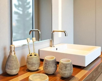 Modern Ceramic Bathroom Set | Soap Dispenser, Toothbrush Holder