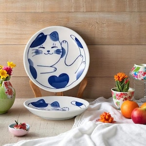 Japanese Ceramic Salad and Sauce Bowls - Cute Cat Design Painting - Small Dipping Bowl - Kawaii Kitchen Design - Gift for Cat Lovers