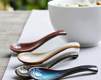 Japanese Ceramic Soup Spoon: Rustic Wabi Sabi Tableware