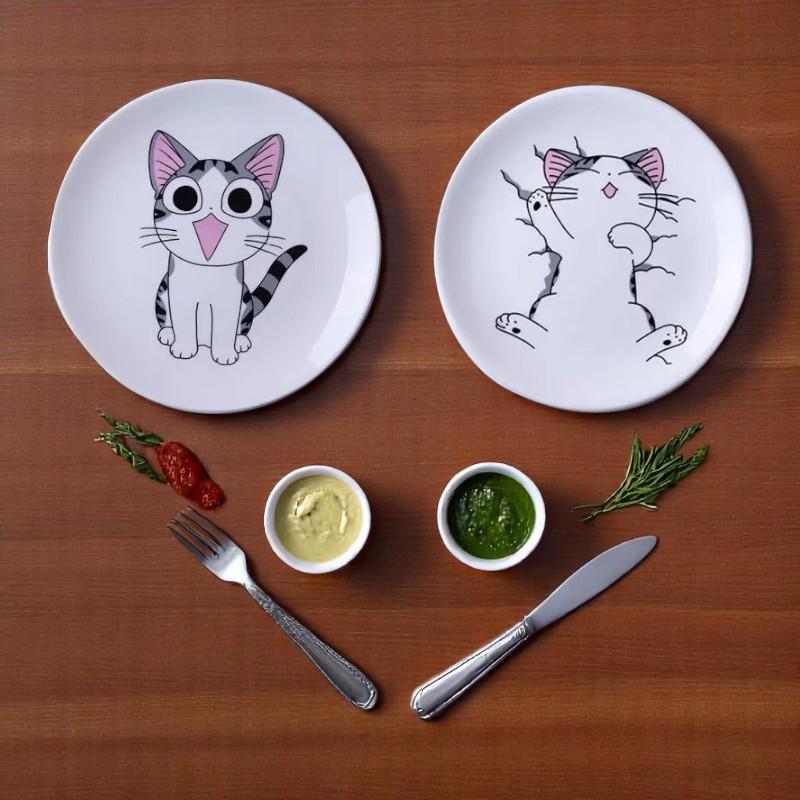 Ceramic Cat Plates Set – Kids' Cartoon Dinnerware, 8-inch - Etsy