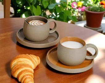 Ceramic Coffee Mug with Saucer: Modern Latte, Tea, and Cocoa Cup