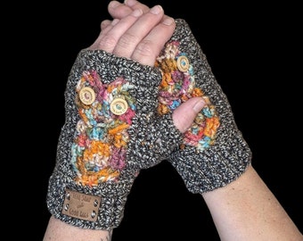 Crochet Fingerless Gloves, Wrist Warmers, Womens Gloves, Boho Gloves, Hippie Gloves, Texting Gloves, Camping Gloves, Fingerless Mittens, owl