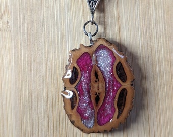 Black Walnut Shell Epoxy Resin Glow In The Dark Pendant Necklace