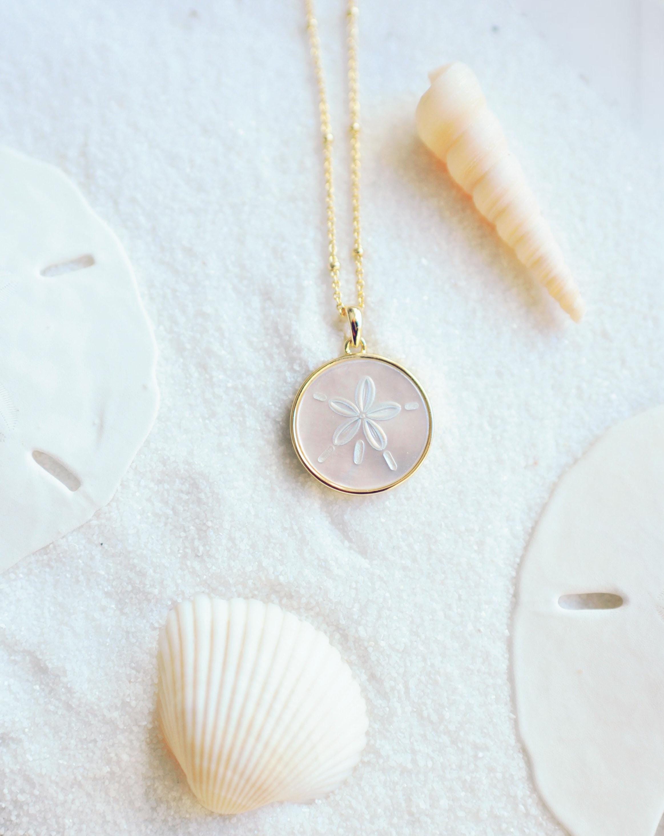 Dainty 14k White Gold Sand Dollar Pendant - Sea Star Charm Round Pendant Necklace, Polished & Elegant - View #8