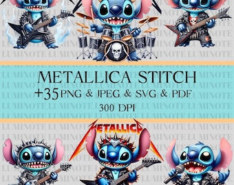 Metallica Stitch Svg Bundle, 36 Stitch Design, Metallica Svg, Stitch Svg, Cute Stitch Svg Cartoon png, Png Svg Pdf Jpeg Files, 300 DPI