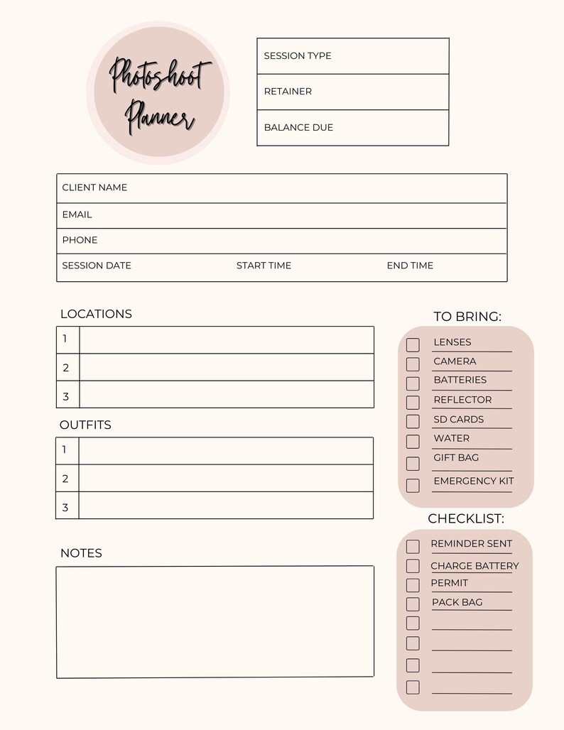 Photographer Planner Editable PDF Set Canva Template Daily, Weekly