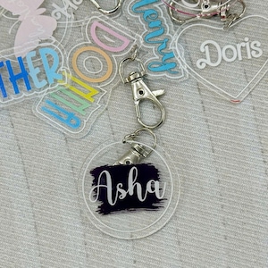 Personalized Name Acrylic Keychain, Kids Backpack Tag, Water bottle name keychain, Diaper Bag Keychain, Kids Luggage Tag, Lunchbox Name Tag