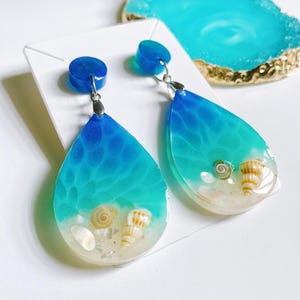 Ocean Summer Earrings, Handmade Ocean Earrings, Resin Earrings, Wave Jewelry Beachy Jewelry Beach, Birthday Gift for Her