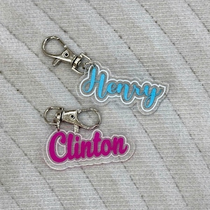 Personalized Name Acrylic Keychain, Kids Backpack Tag, Water bottle name keychain, Diaper Bag Keychain, Kids Luggage Tag, Lunchbox Name Tag