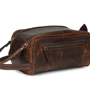Brown Leather Toiletry Bag – Men’s Travel Dopp Kit | Handmade Shaving Organizer | Vintage Grooming Bag | Leather Wash Bag