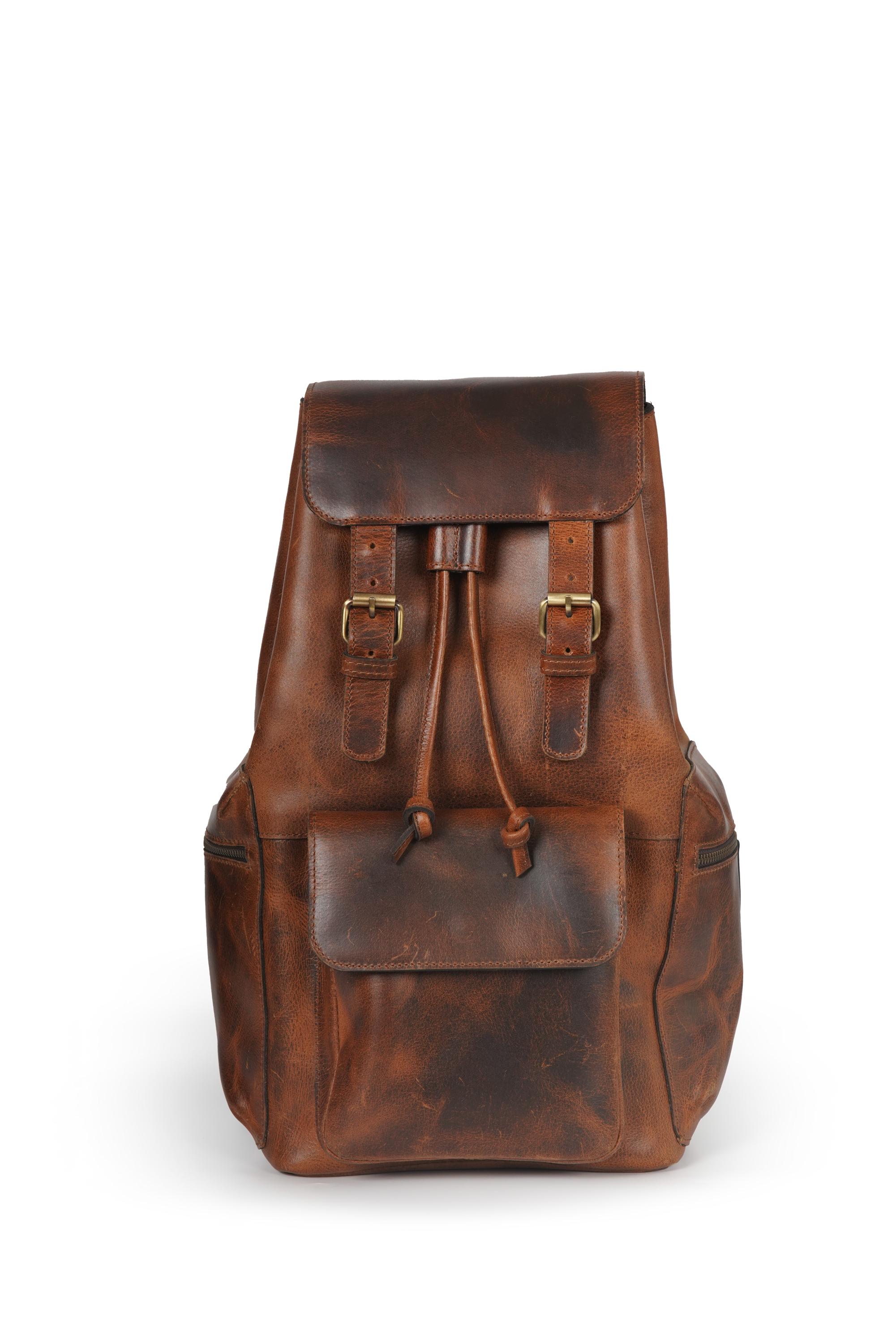 ハンドメイドブラウンレザーバックパック - 男女兼用ヴィンテージ