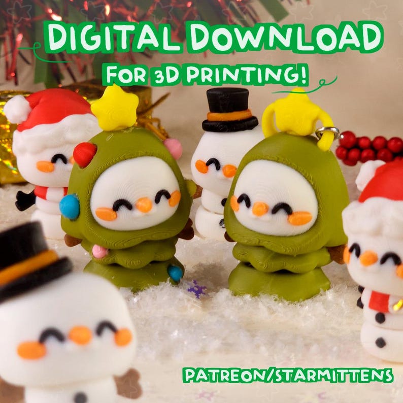 Flexi Snowman Pack STL File: 3D Printing Fidget Toy (digital Download ...