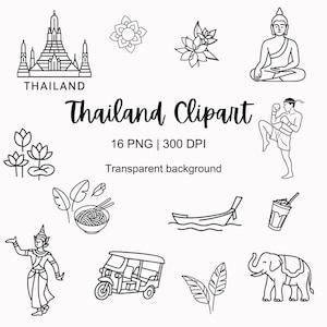 16 Thailand Clipart, Minimalist Thailand Clipart PNG, Junk Journal Paper Crafts Clipart Bundle