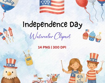 Independence Day watercolor Clipart, Patriotic Dog Cat PNG, American Flag PNG, 4th of July  Clipart, Baby eagle USA Flag