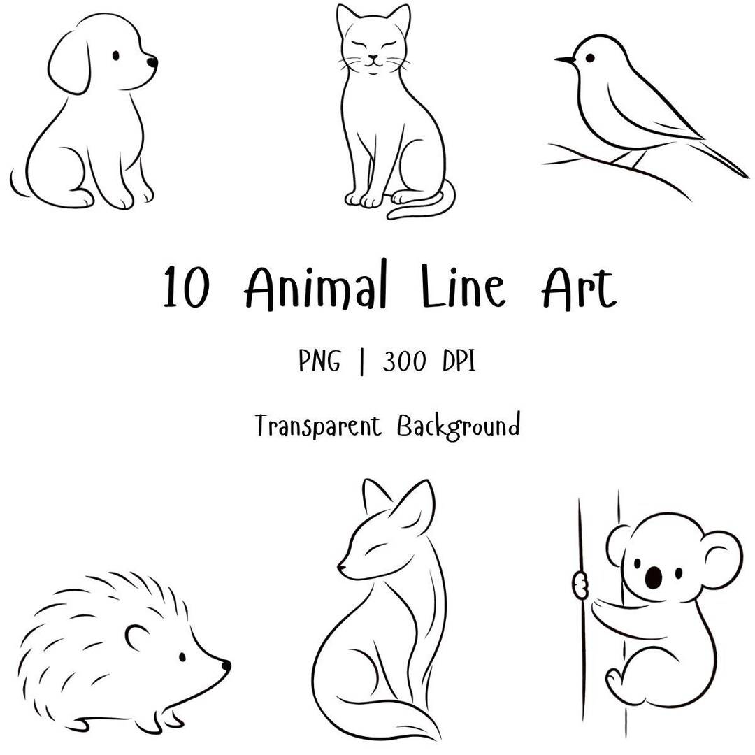 10 Minimalist Animal Line Art Clipart, PNG Bundle (digital Download ...