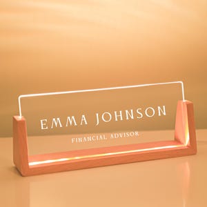 Personalized LED Desk Name Plate: Custom Wood & Acrylic Office Sign
