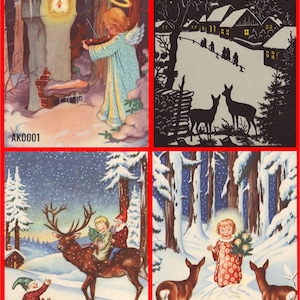 Postcards set Christmas made of wood with old motifs