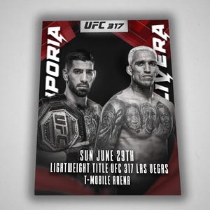 UFC 317 Charles Oliveira vs Ilia Topuria Digital Poster – High-Quality MMA Wall Art, Fight Night Print, UFC Printable Decor, Headshot Stats